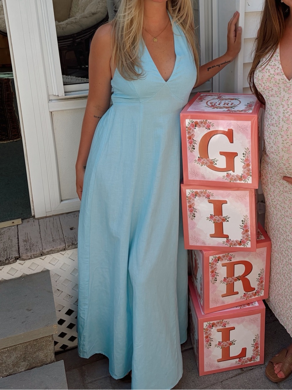 Light Blue V-Neck Maxi Dress